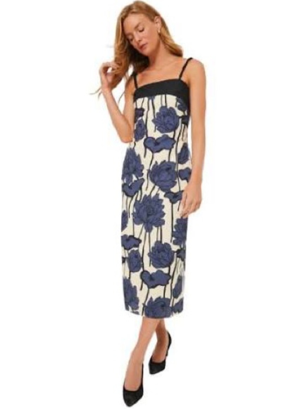 Tuckernuck Hyacinth House Cecily Cream Navy Floral Midi Dress Bead Straps XXL - Picture 2 of 11